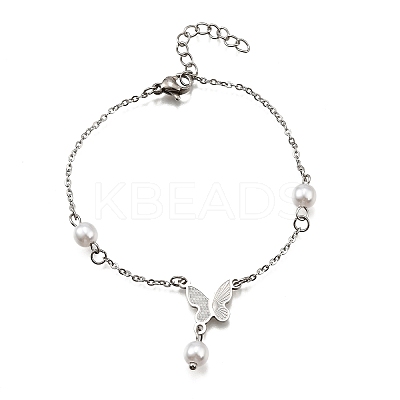 304 Stainless Steel Butterfly Link Bracelets BJEW-C098-01A-P-1