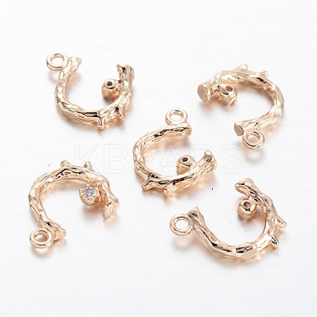 Branch Light Gold Plating Brass Glass Rhinestone Charms KK-M191-08-1