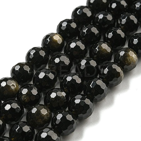 Natural Golden Sheen Obsidian Beads Strands G-E571-A01-02-1