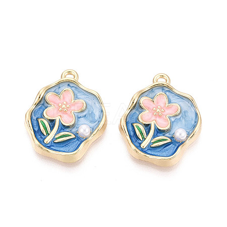 Rack Plating Alloy Enamel and ABS Imitation Pearl Pendants ENAM-T024-87A-G-1