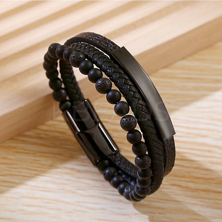 Natural Lava Rock & Glass Round Beaded Bracelets LS-BJEW-G732-02A-1