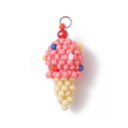 Glass Seed Beaded Ice Cream Pendants PALLOY-MZ00550-01-1