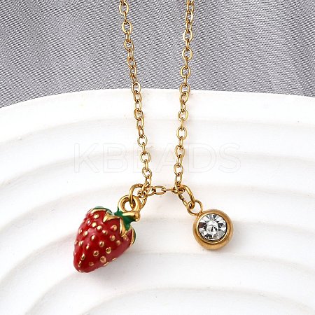 304 Stainless Steel Red Enamel Pendant Necklaces for Women NJEW-U043-02B-G-1