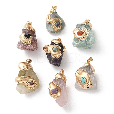 Electroplated Raw Natural Mixed Gemstone Pendants G-Z102-01G-1
