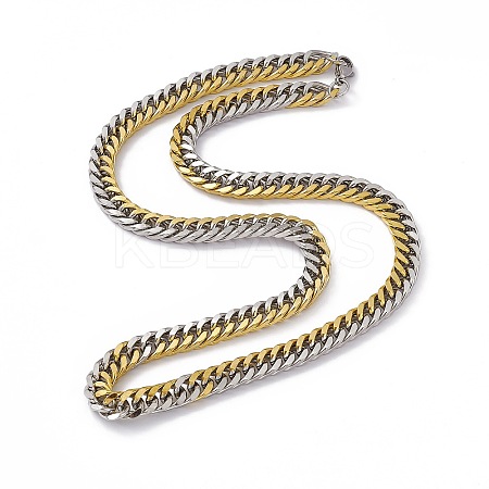 Two Tone PVD Vacuum Plating 201 Stainless Steel Cuban Link Chain Necklace with 304 Stainless Steel Clasps for Men Women NJEW-M194-01B-GP-1
