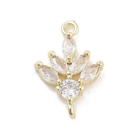 Brass Pave Clear Cubic Zirconia Leaf Links Connector Charms LS-KK-Z061-02G-01-1