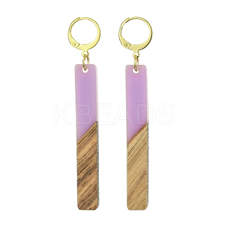 Two Tone Resin & Walnut Wood Rectangle Dangle Leverback Earrings EJEW-JE05503-04-1