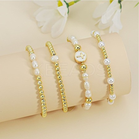 Natural Pearl Beaded Stretch Bracelets for Women ST8151-1-1