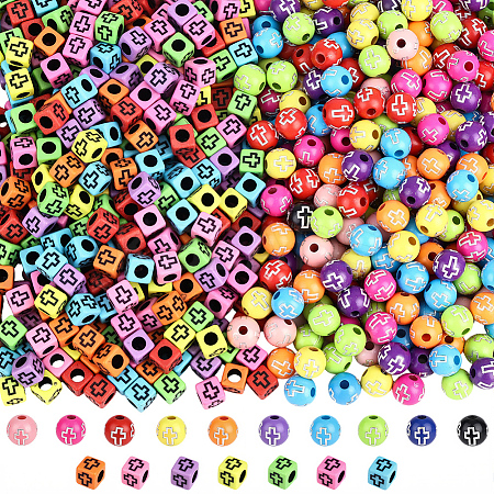 800Pcs 2 Styles Cross Theme Acrylic Beads MACR-PA0001-45B-1