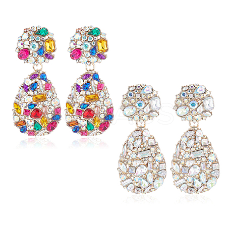 2 Pairs 2 Colors Rhinestone Teardrop Dangle Stud Earrings EJEW-AN0001-95-1