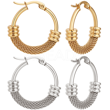 2 Pairs 2 Colors 304 Stainless Steel Mesh Chains Hoop Earrings EJEW-BBC0001-73A-1