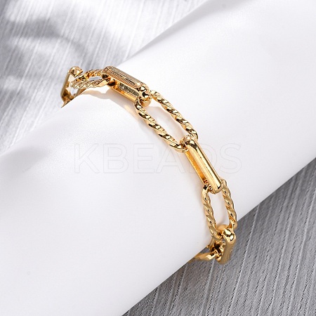304 Stainless Steel Paperclip Chain Bracelets for Women BJEW-Z128-01G-03-1