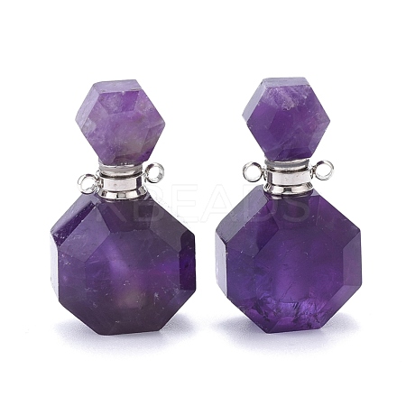 Faceted Natural Amethyst Openable Perfume Bottle Pendants G-I287-06P-C-1