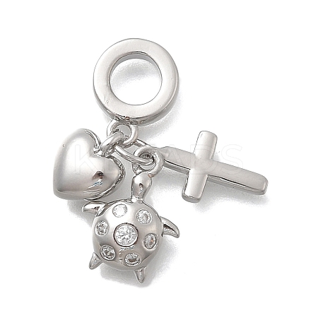 Brass Micro Pave Clear Cubic Zirconia European Dangle Charms KK-D431-033B-P-1