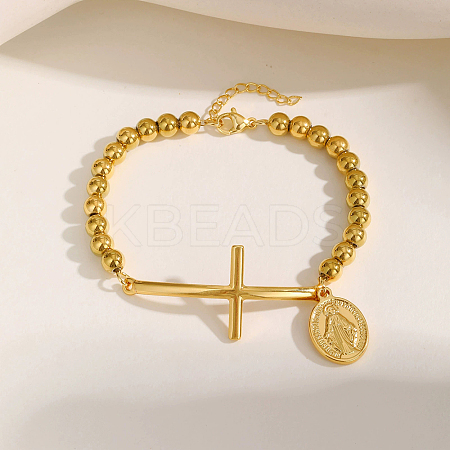 304 Stainless Steel Beaded Bracelets for Women BJEW-Z133-02G-1