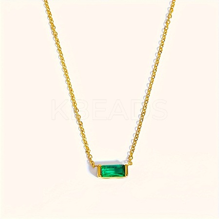 Birthstone Style Brass Cubic Zirconia Rectangle Pendant Necklaces for Women FS-WGDF12C-05-1