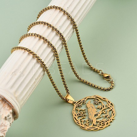 201 Stainless Steel Hollow Hummingbird Pendant Box Chain Necklaces for Women Men NJEW-M086-05G-1