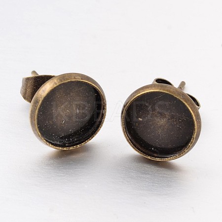 Flat Round Brass Stud Earring Cabochon Settings KK-K108-17AB-1