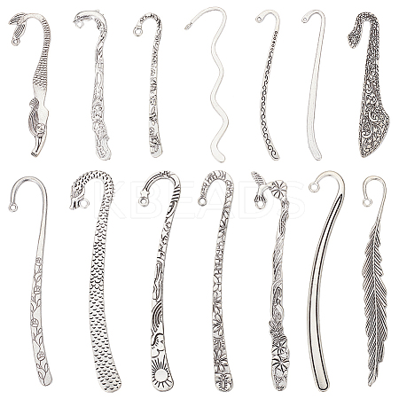 14Pcs 14 Styles Tibetan Style Alloy Bookmarks Findings AJEW-UN0001-69-1