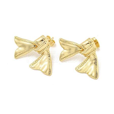 Bowknot Rack Plated Brass Stud Earrings for Women EJEW-Z051-07G-1