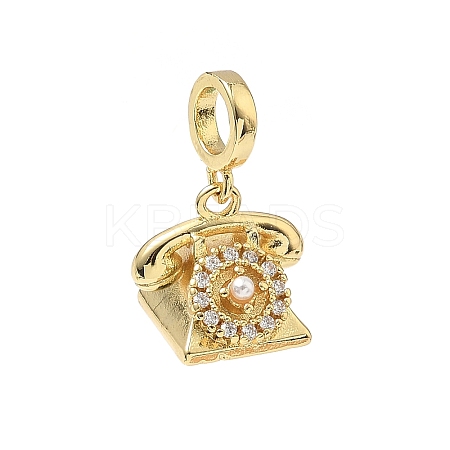Brass Micro Pave Clear Cubic Zirconia and ABS Imitation Pearl European Dangle Charms KK-Q068-12G-1