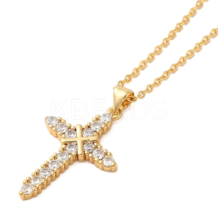 Real 18K Gold Plated Brass Micro Pave Clear Cubic Zirconia Pendant Necklaces for Women LS-NJEW-K381-03B-B-1