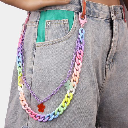 Alloy Resin Layered Flower Tassel Trousers Chains WG5186E-03-1
