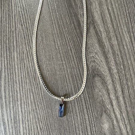 Rectangle 304 Stainless Steel Cubic Zirconia Snake Chain Pendant Necklaces FS-WGB1AC9-03-1