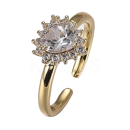 Brass Micro Pave Clear Cubic Zirconia Cuff Rings RJEW-P006-09G-1