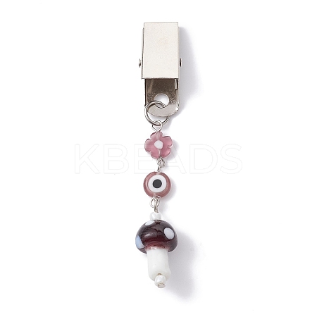 Iron ID Card Clips with Handmade Lampwork Mushroom & Evil Eye JEWB-BR00126-03-1