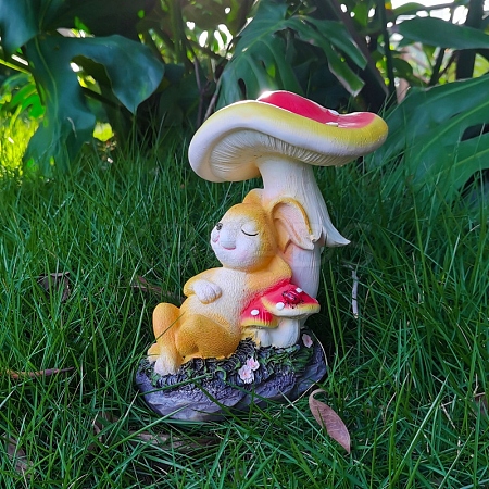 Resin Rabbit with Mushroom Figurines GARD-PW0001-03-1