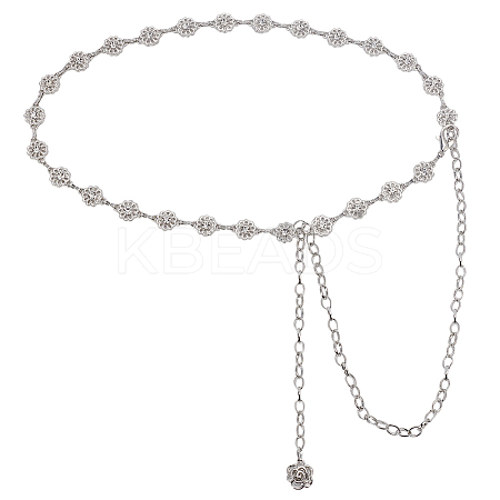 1Pc Iron Rhinestone Sparkling Flower Link Chains Belt with Alloy Cable Chains AJEW-FG0003-49-1