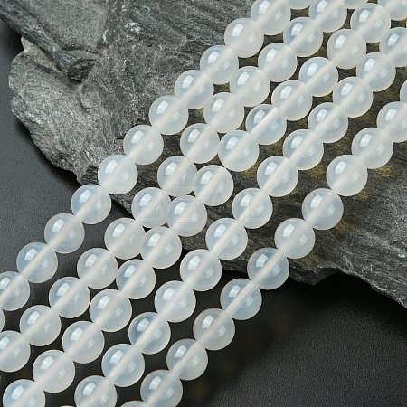 Natural White Agate Round Beads Strands G-N0151-10-10mm-1