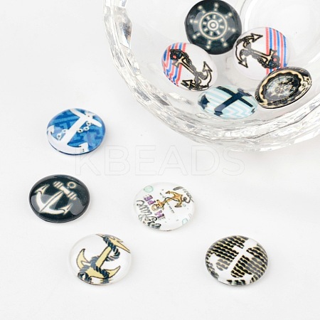 Helm &  Anchor Printed Glass Cabochons X-GGLA-A002-12mm-WW-1