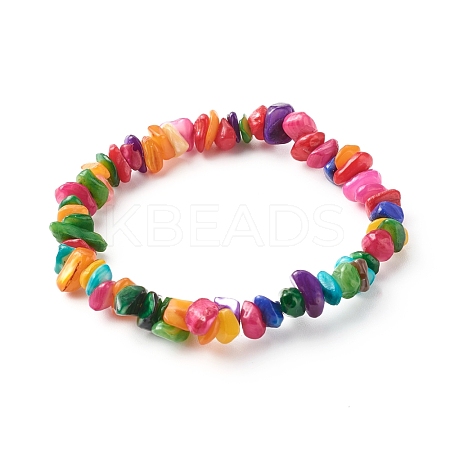 Natural Dyed Chip Shell Beads Stretch Bracelets for Children BJEW-JB06395-01-1
