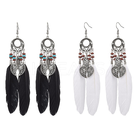 2 Pairs Natural Red Jasper & Natural Howlite Beaded Dangle Earrings EJEW-JE06179-1