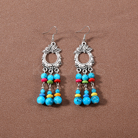 Bohemian tassel turquoise earrings JU8957-27-1