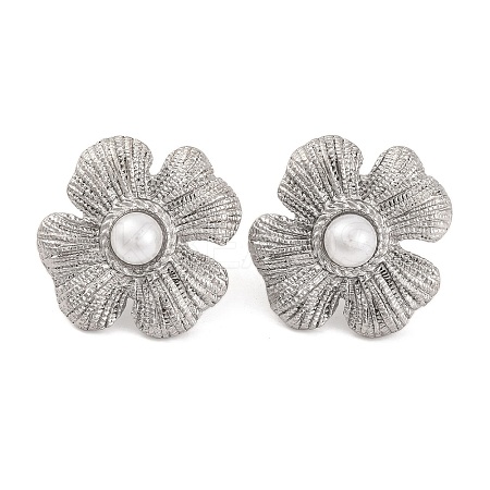 304 Stainless Steel with Plastic Imitation Pearl Stud Earrings for Women LS-EJEW-Z057-11P-1
