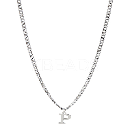 1Pc 304 Stainless Steel Letter Pendant Necklaces NJEW-LP0001-33P-P-1