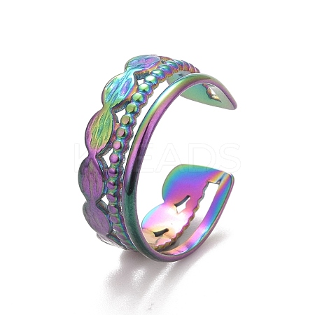 Ion Plating(IP) Rainbow Color 304 Stainless Steel Oval Wrap Open Cuff Ring for Women RJEW-C025-11M-1