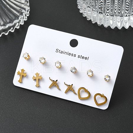 304 Stainless Steel Micro Pave Cubic Zirconia Stud Earrings Kits For Women EJEW-B112-01G-01-1