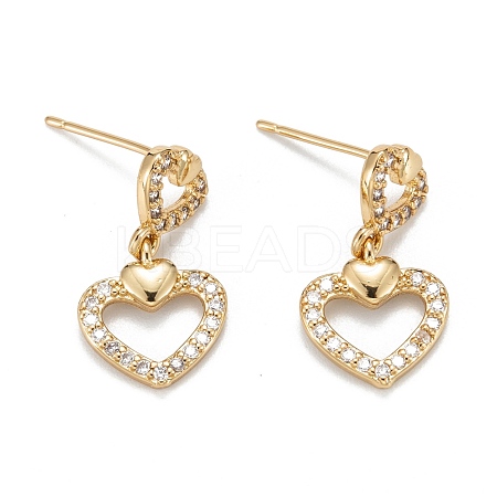 Heart Sparkling Cubic Zirconia Dangle Stud Earrings for Girl Women EJEW-H126-17G-1