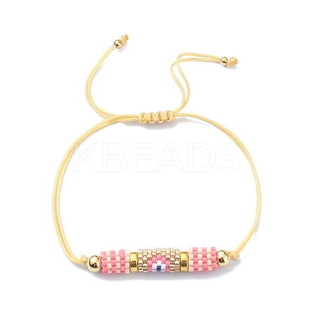 Glass Seed Column with Evil Eye Link Bracelet BJEW-MZ00029-02-1