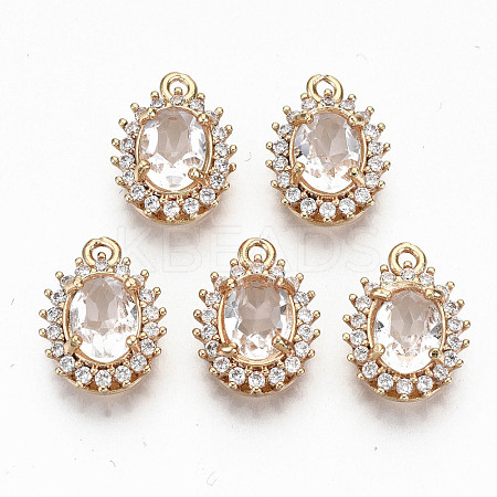 Brass Glass Rhinestone Pendants GLAA-S179-28-RS-1