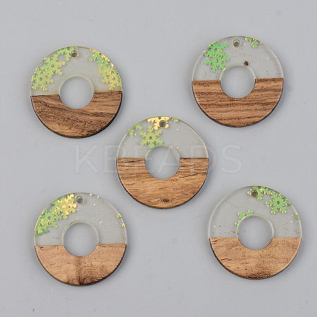 Transparent Resin & Walnut Wood Pendants RESI-S389-013A-D01-1