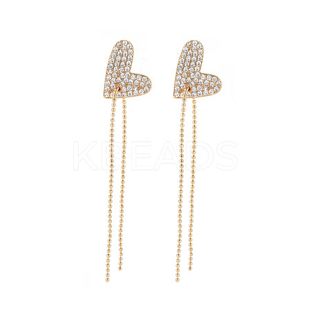 Real 18K Gold Plated Heart with Long Tassel Stud Earrings EJEW-S199-23G-NF-1