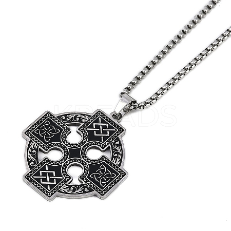 201 Stainless Steel Goth Knot Cross Pendant Box Chain Necklaces LS-NJEW-M010-05P-1