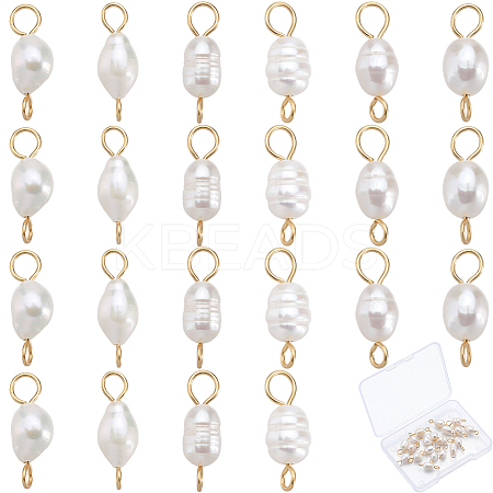 Natural Cultured Freshwater Pearl Potato Connector Charms PALLOY-SC00014-1