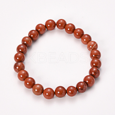 Natural Red Jasper Beaded Stretch Bracelets BJEW-Q692-19-10mm-1