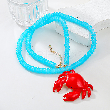 Summer Beach Red Crab Resin Pendant Rondelle Beaded Necklaces for Women FS-WG3A1F2-01-1
